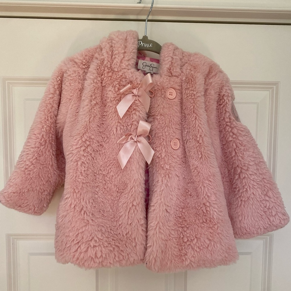 Jessica Simpson Faux Fur pink coat size 18months